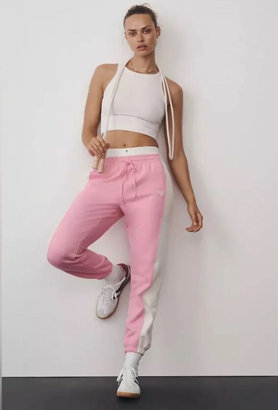 Anthropologie Gola Daily Practice Midfield Jogger Sweatpants Pink White Size XL